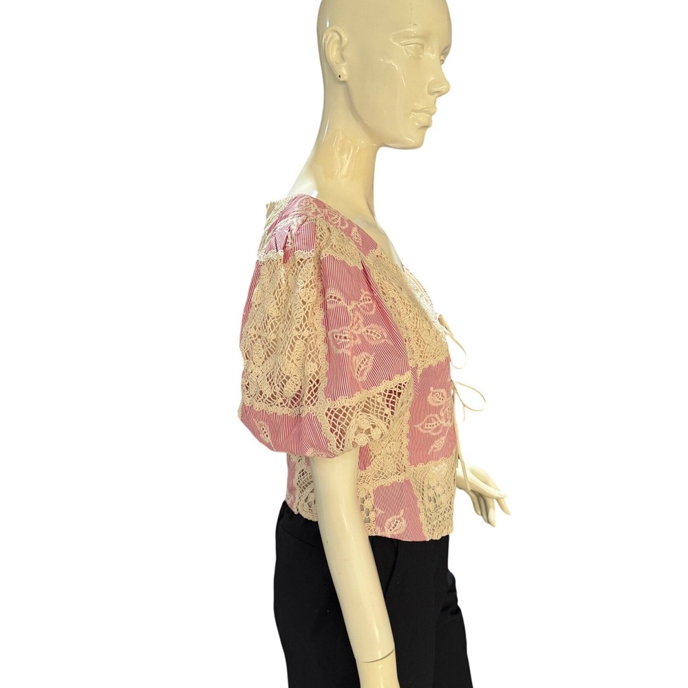 Sofie The Label Pink Lace Patchwork Tie-Front Cro… - image 2